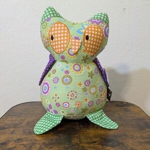 NWT Trend Lab 10" Owl Plush Patchwork Stuffed Animal Toy‎ Green Floral Gingham